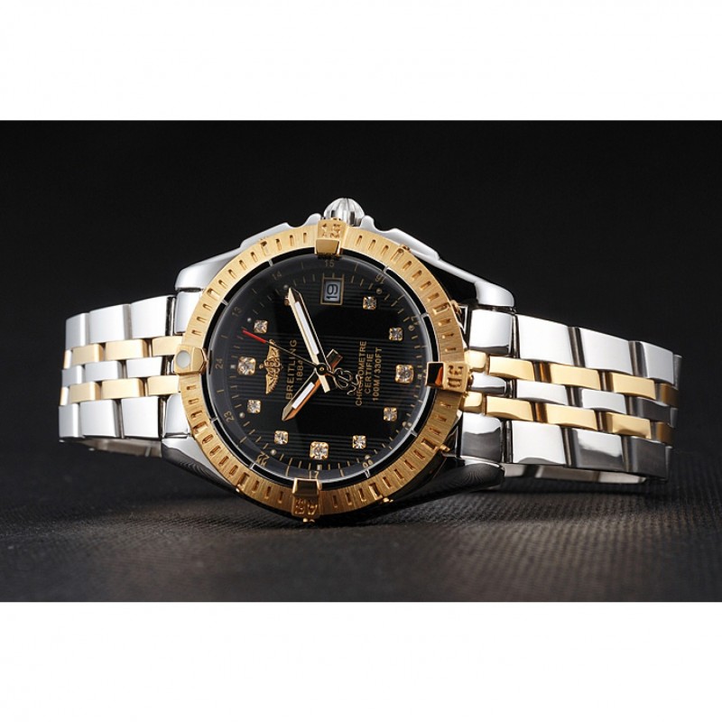 Breitling Colt Lady Black Dial Diamond Hour Marks Gold Bezel Stainless Steel Case Two Tone Bracelet-3