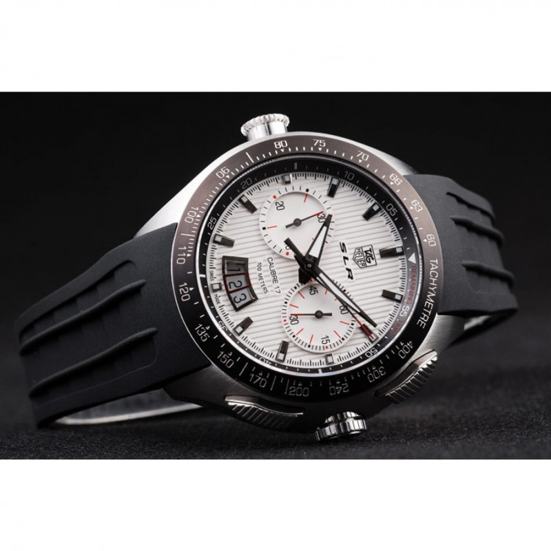 Tag Heuer Swiss SLR Tachymeter Bezel Black Rubber Strap White Dial-3