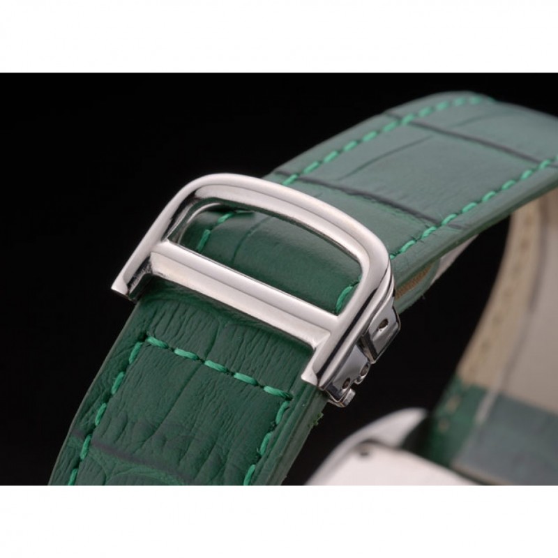 Cartier Tank Anglaise 36mm White Dial Diamonds Steel Case Green Leather Bracelet-5