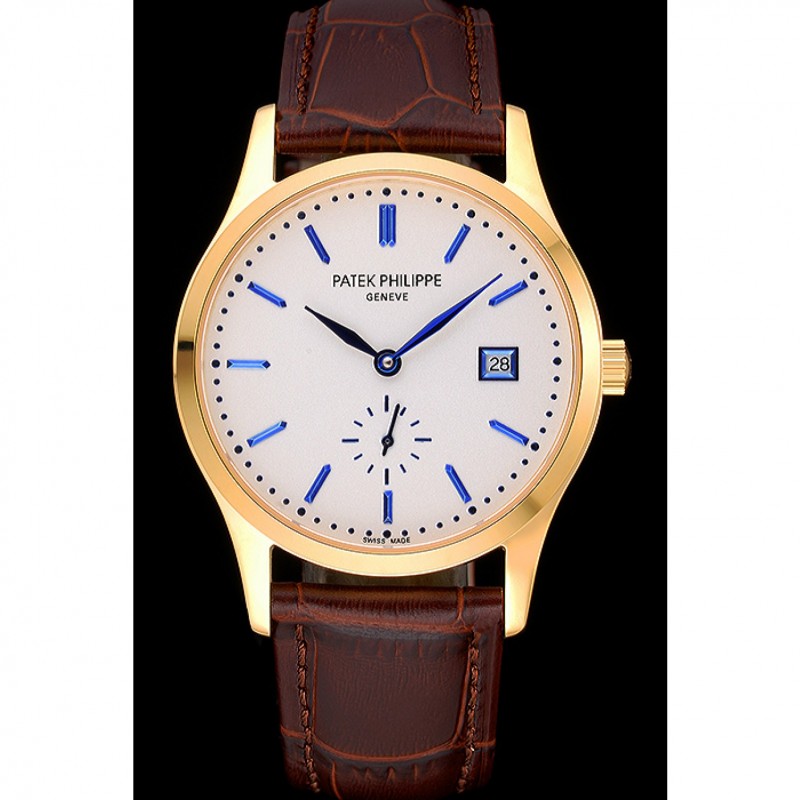 Patek Philippe Calatrava White Dial Gold Case Brown Leather Strap 622844-1