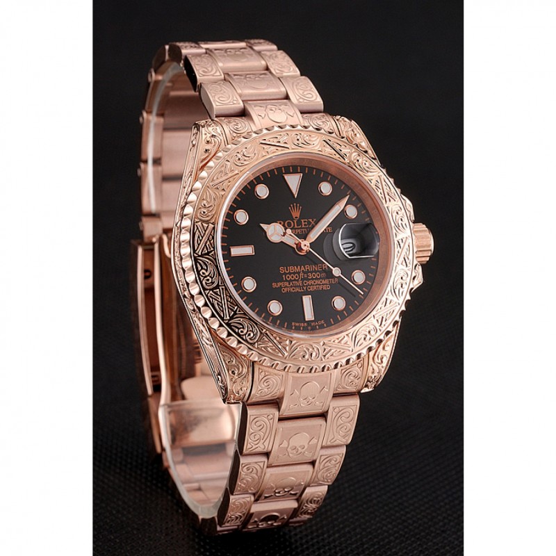 Best Swiss Rolex Submariner Skull Limited Edition Black Dial Rose Gold Case And Bracelet 1454086-2
