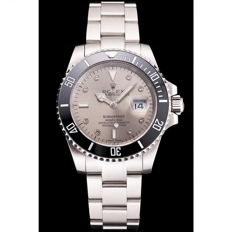 SS Replica Watches Swiss Rolex Submariner Silver Dial Diamond Markings Black Bezel Stainless Steel Case And Bracelet-1
