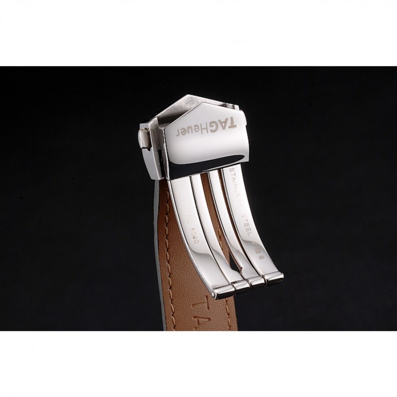 Best Replica Watches Swiss Tag Heuer Carrera Calibre 5 Gray Dial Rose Gold Case Black Leather Strap-6