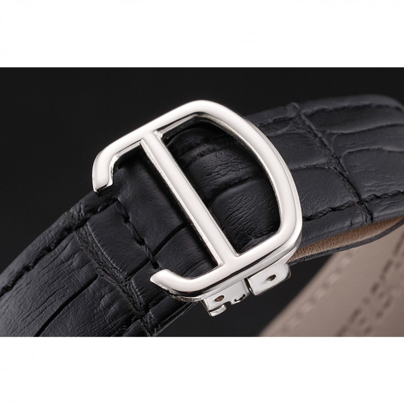 High Quality Replica Watches Cartier Calibre De Cartier Small Seconds Black And White Dial Stainless Steel Case Black Leather Strap-5