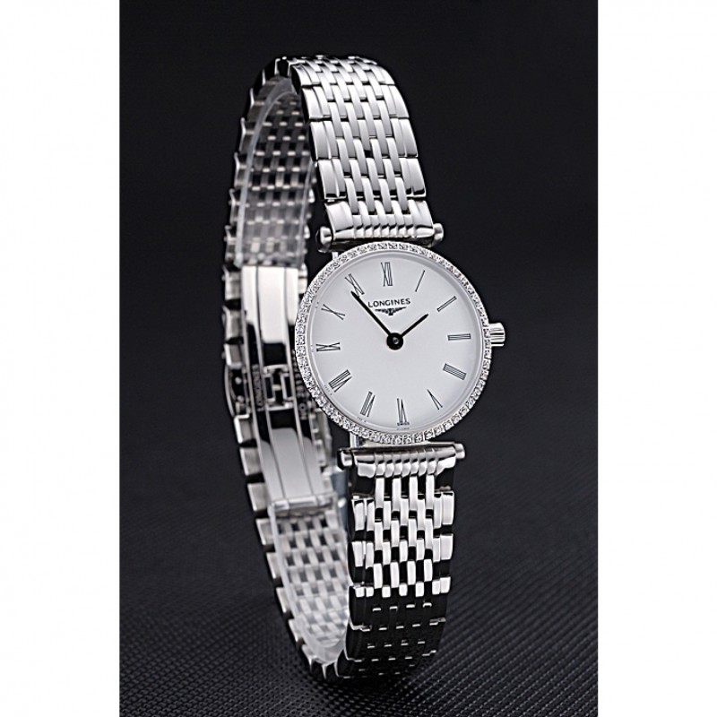 Longines La Grande Classique Stainless Steel White Dial Diamond Bezel Femme 622110-2