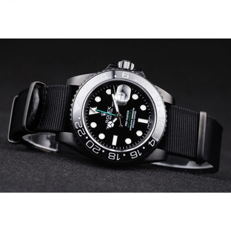 High Quality Replica Watches Rolex Swiss GMT Master II Pro-Hunter Black Fabric Strap Black Dial-4