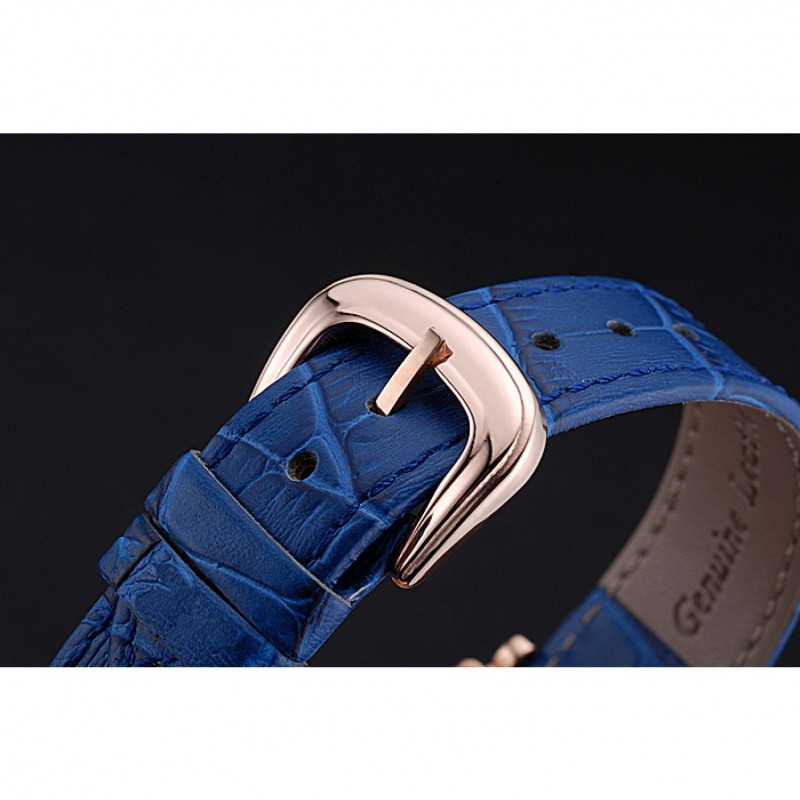 Franck Muller Long Island Classic Gold Dial Gold Case Blue Leather Band 622367-4