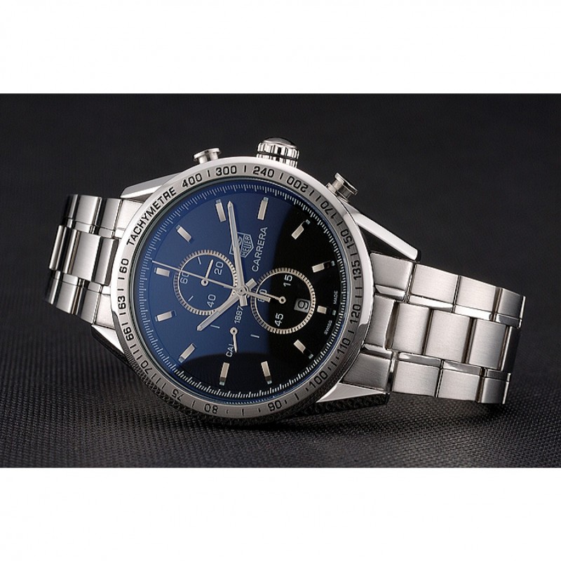 Tag Heuer Carrera Tachymeter Bezel Black Dial Stainless Steel Strap-4