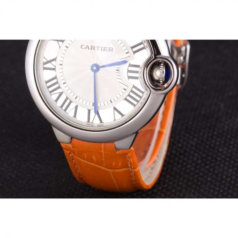 Cartier Ballon Bleu Silver Bezel with White Dial and Orange Leather Band 621550-6