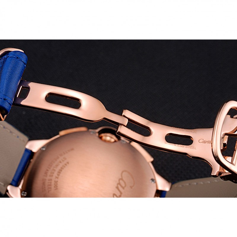 Cartier Ballon Bleu Blue Dial Gold Case Blue Leather Strap-6