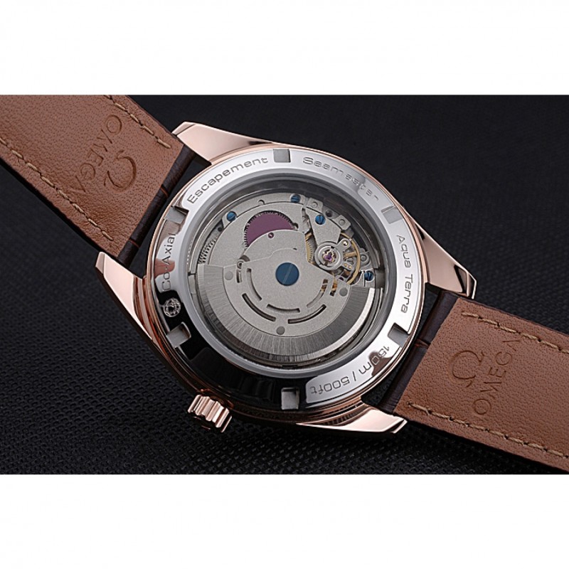 Cheap Omega Seamaster Planet Ocean GMT White Dial Rose Gold Case Brown Leather Band 622400-8