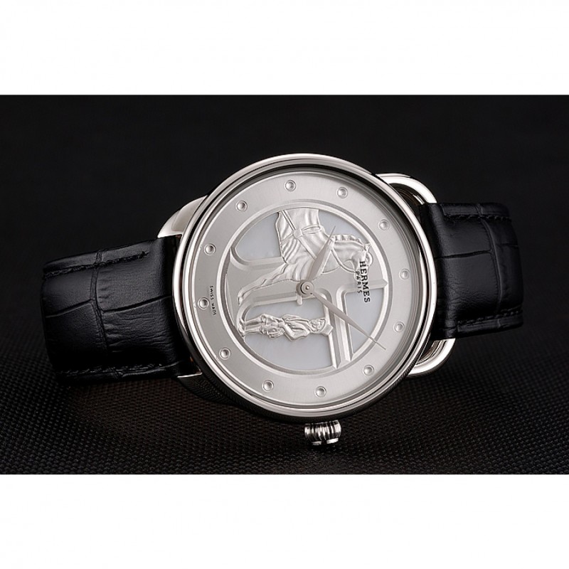 High End Hermes Classic Croco Leather Strap Silver Dial 801400-3