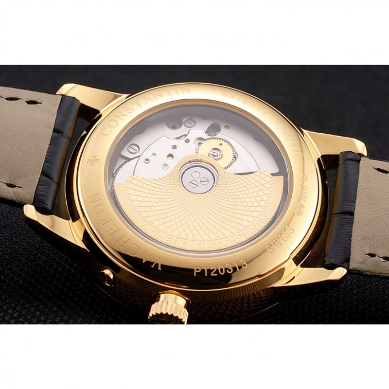 Swiss Vacheron Constantin Traditionnelle Power Reserve White Dial Gold Case Black Leather Strap-7