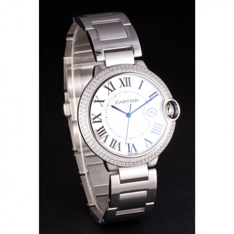 High Quality Replica Watches Cartier Ballon Bleu 44mm White Dial Diamonds Stainless Steel Case And Bracelet-2