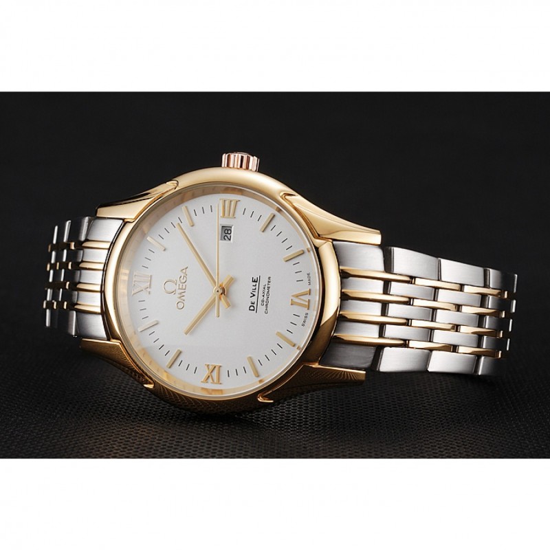 Omega De Ville White Dial Gold Case Two Tone Bracelet 1453785-3