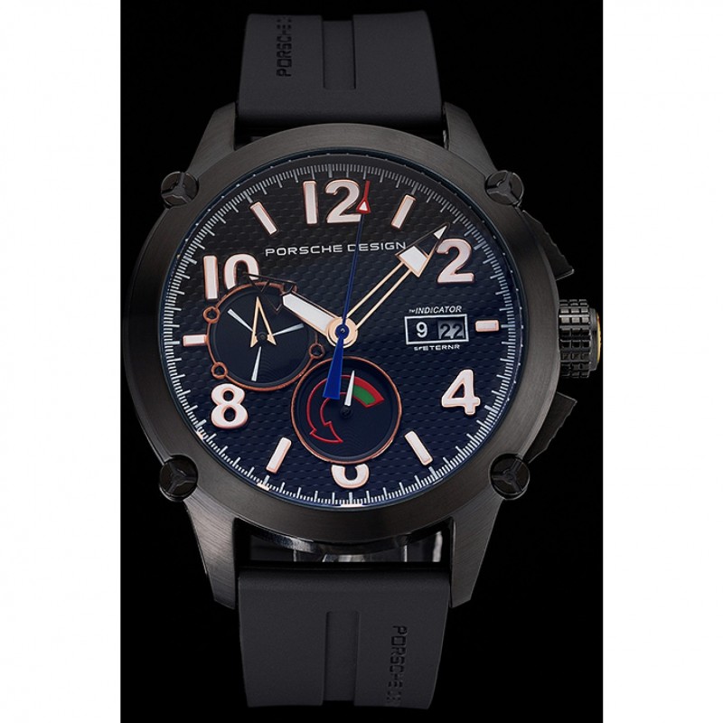 AAA Porsche Design Indicator Black Dial Gold Numerals Black PVD Case Black Rubber Strap-1