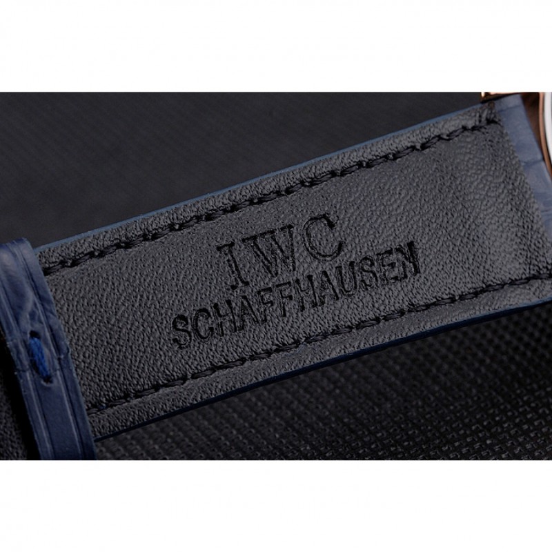 Cheap Replica Watches Swiss IWC Portugieser Power Reserve Blue Dial Rose Gold Case Blue Leather Strap-6