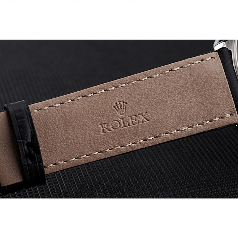 Swiss Rolex Cellini Time Silver Case White Dial Black Leather Bracelet 622653-6