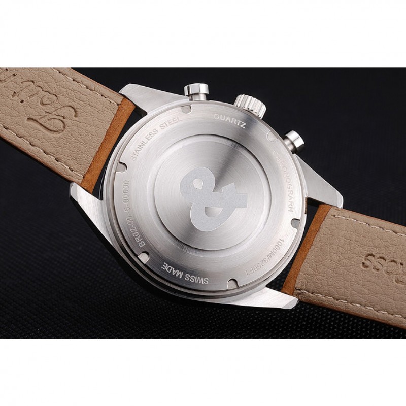 Bell and Ross BR126 Flyback Black Dial Silver Case Gold Numerals Brown Suede Leather Strap-8
