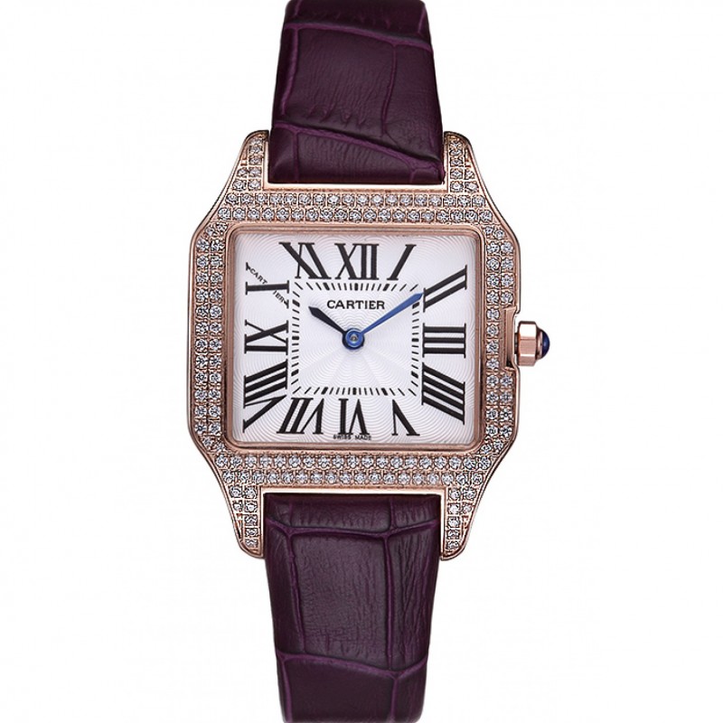 Cartier Santos 100 Diamond Rose Gold Bezel 621913-0