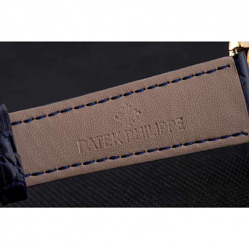Patek Philippe Calatrava Date Blue Guilloche Dial Gold Case Blue Leather Strap-6