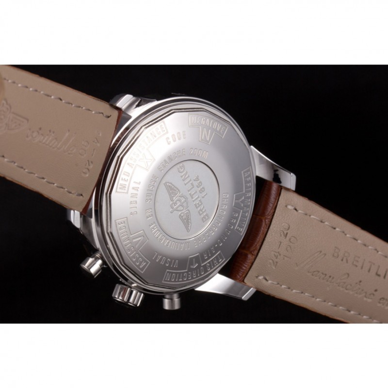 Breitling Transocean White Dial Light Brown Leather Strap Rose Gold Bezel-8