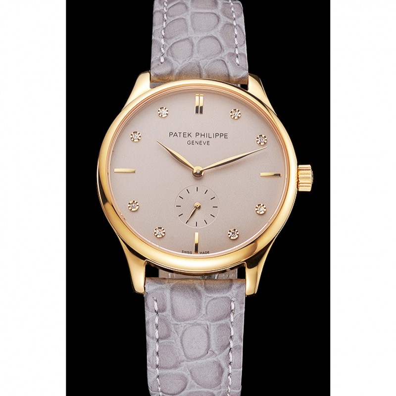 High Quality Patek Philippe Calatrava Gray Dial Diamond Markings Gold Case Gray Leather Strap-1