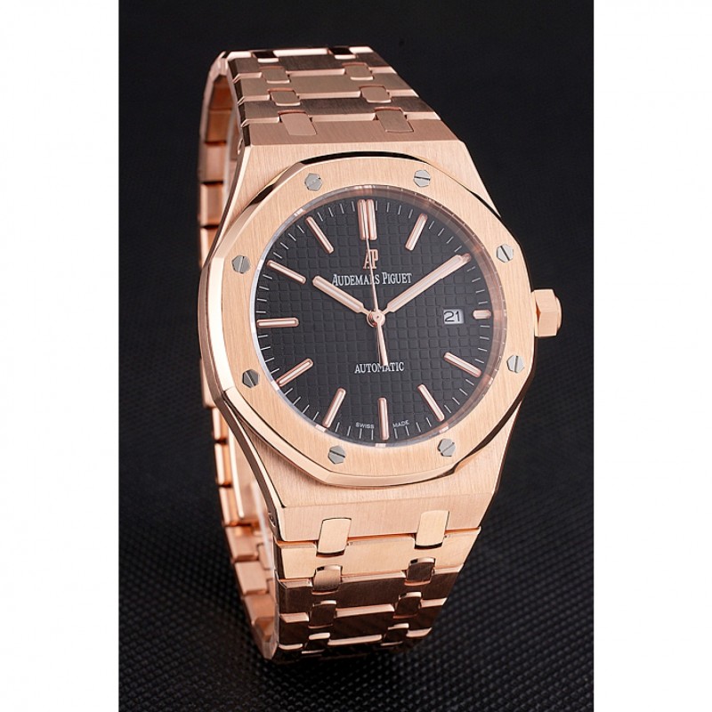 Swiss Audemars Piguet Royal Oak Black Dial Rose Gold Case And Bracelet-1