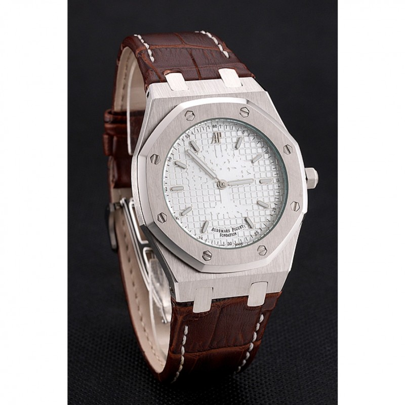Audemars Piguet Royal Oak Fondation White Dial Stainless Steel Case Brown Leather Strap-2