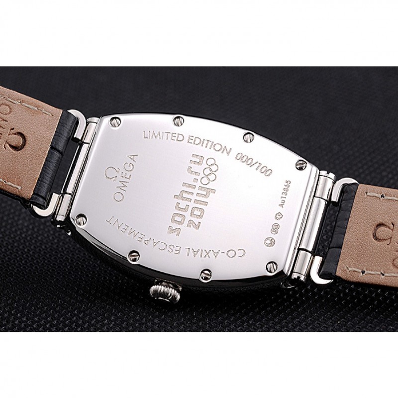 High End Omega Sochi Petrograd White Dial With Diamonds Stainless Steel Case Black Leather Strap 622823-8