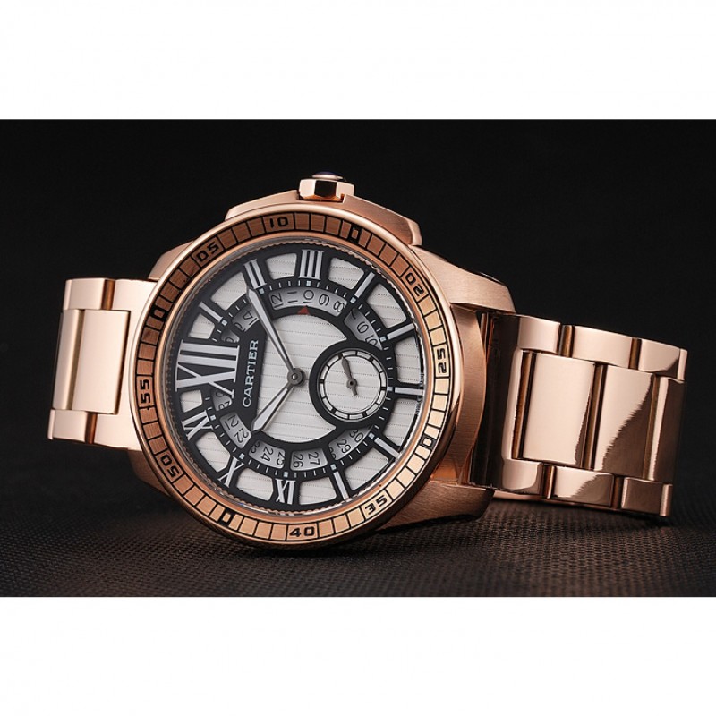 Cartier Calibre De Cartier Small Seconds Black And White Dial Rose Gold Case And Bracelet-3