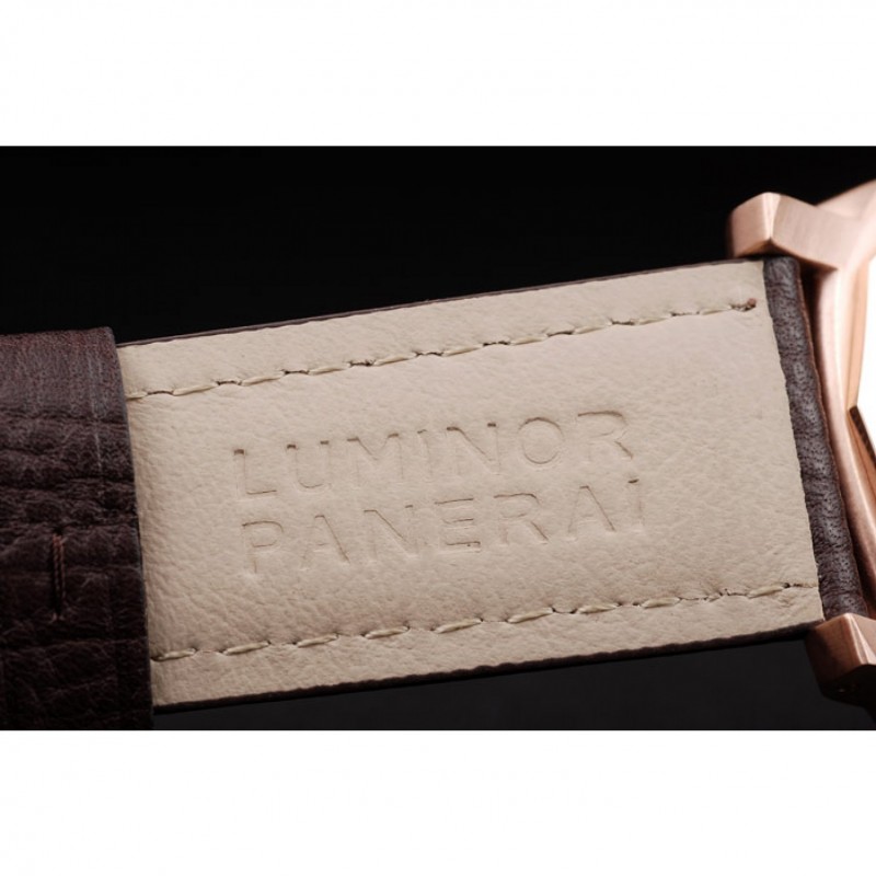 Panerai Luminor Rose Gold Case Black Dial Dark Brown Leather Strap-6