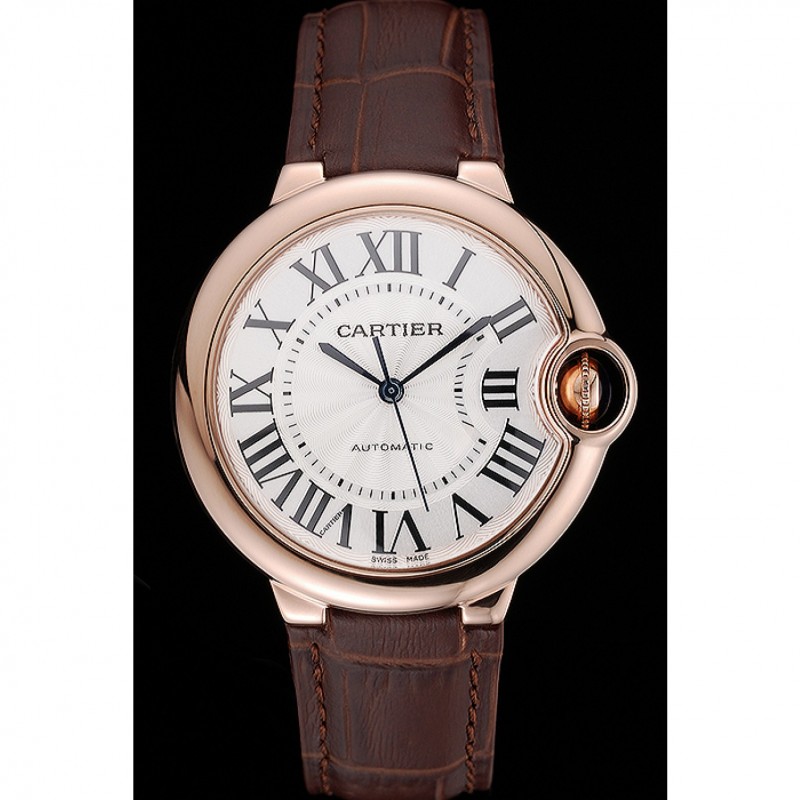 Best Replica Watches Swiss Ballon Blue De Cartier Gold Case White Dial Roman Numerals Brown Leather Bracelet 622651-1