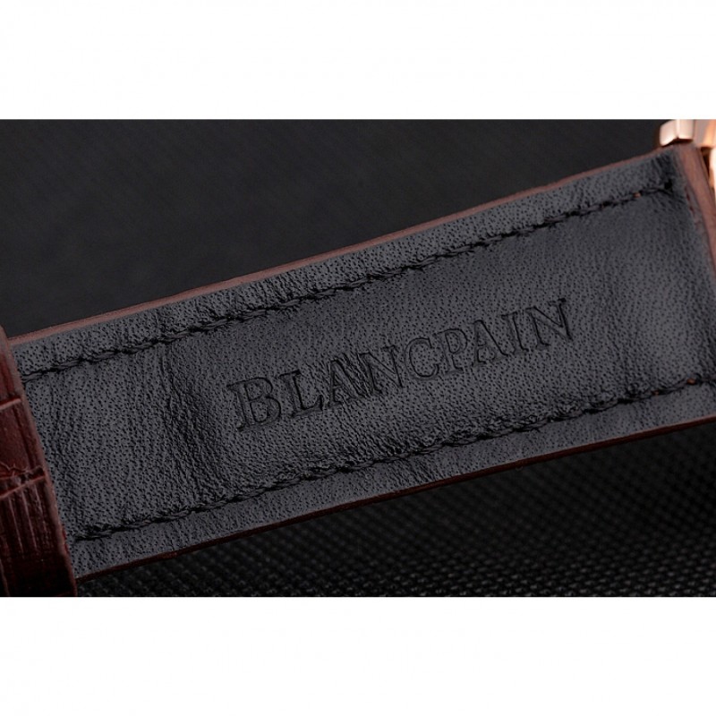 SS Blancpain Villeret Ultra Slim White Groved Dial Gold Numerals Rose Gold Case Brown Leather Strap-6
