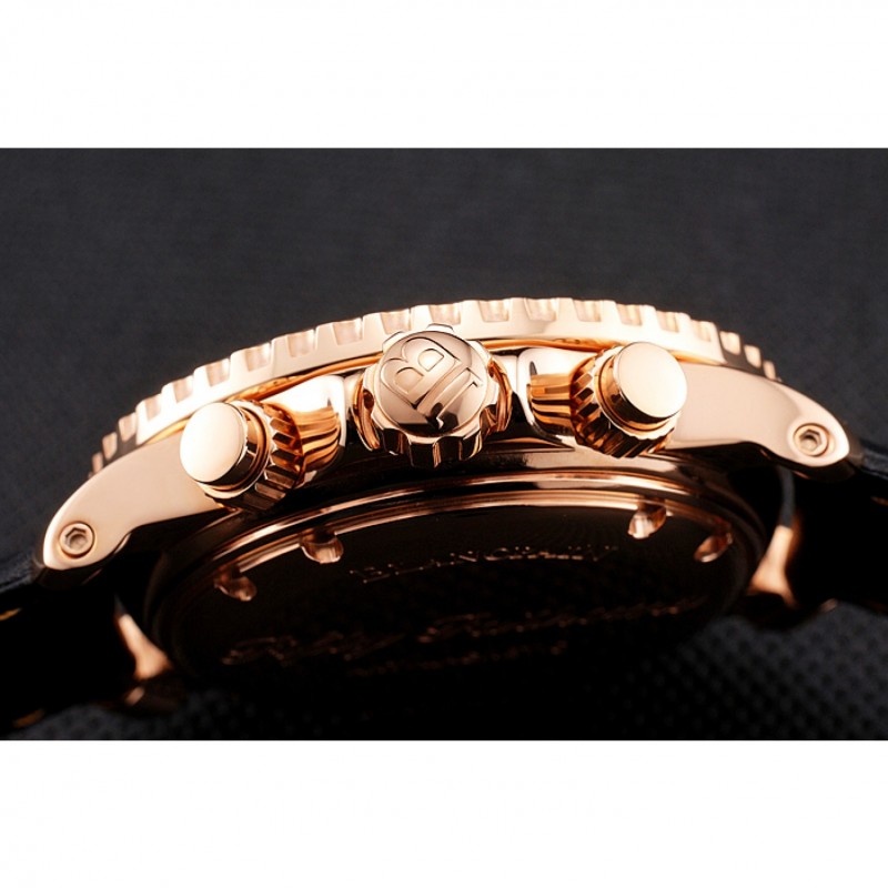 Swiss Blancpain Fifty Fathoms Flyback Chronograp Carbon Fiber Dial Rose Gold Case Black Leather Strap-8
