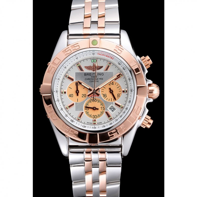 High End Replica Watches Breitling Chronomat White Dial Rose Gold Bezel And Subdials Stainless Steel Case Two Tone Bracelet-1