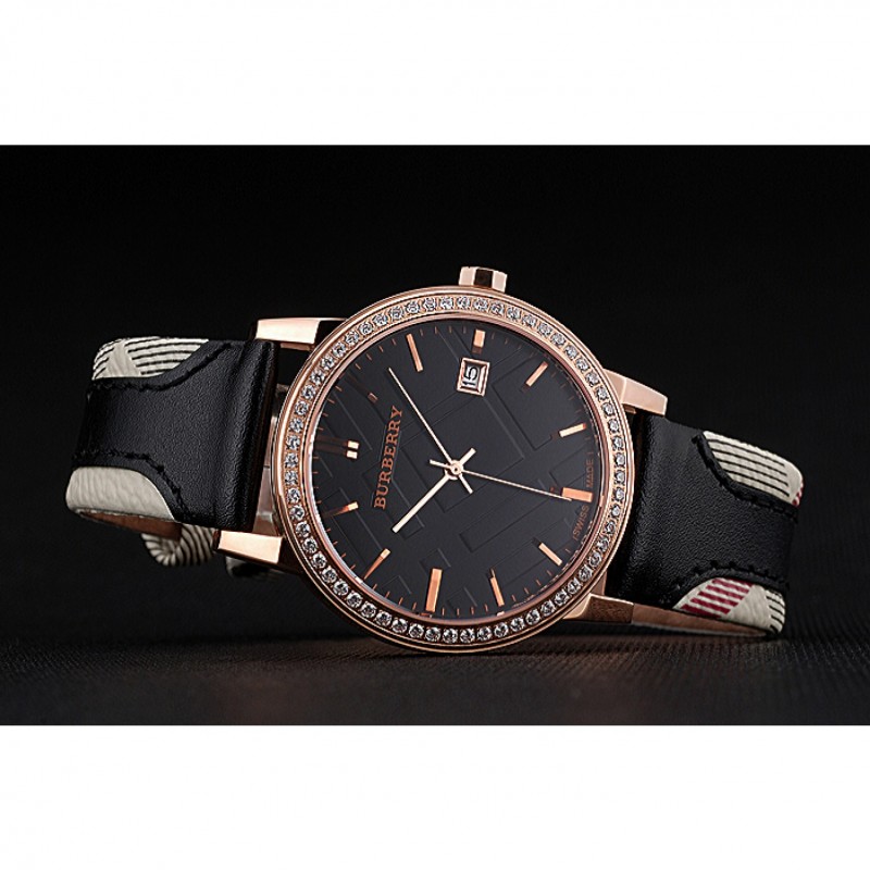 Burberry The City Classic Diamonds Case Black Dial Black Bracelet 622569-4