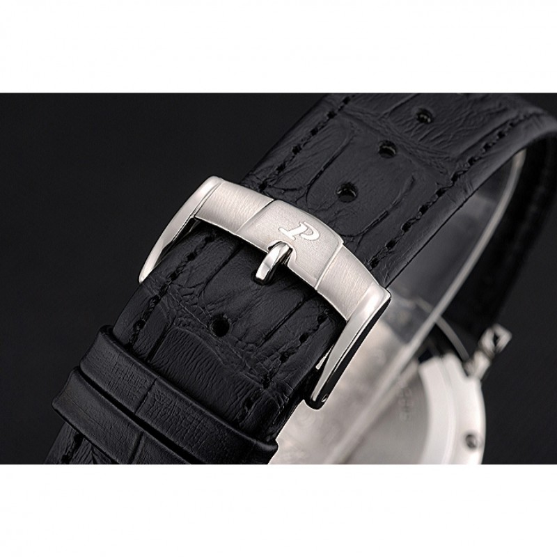 Best Replica Watches Piaget Altiplano Silver Case Black Dial Black Leather Bracelet 622629-5