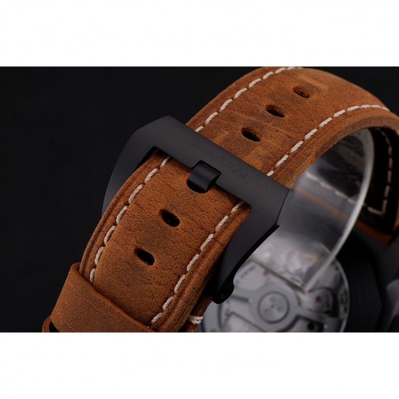 Swiss Panerai Luminor GMT Ceraica Black Dial Black Case Brown Leather Strap-4