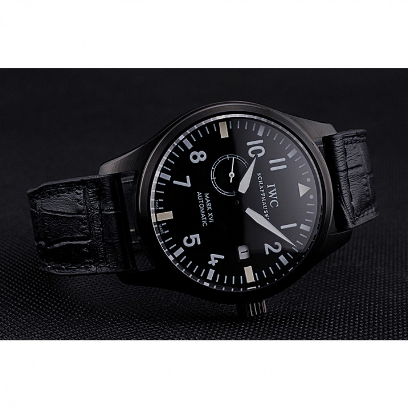 IWC Mark XVll Black Dial Black Stainless Steel Case Black Leather Strap-4