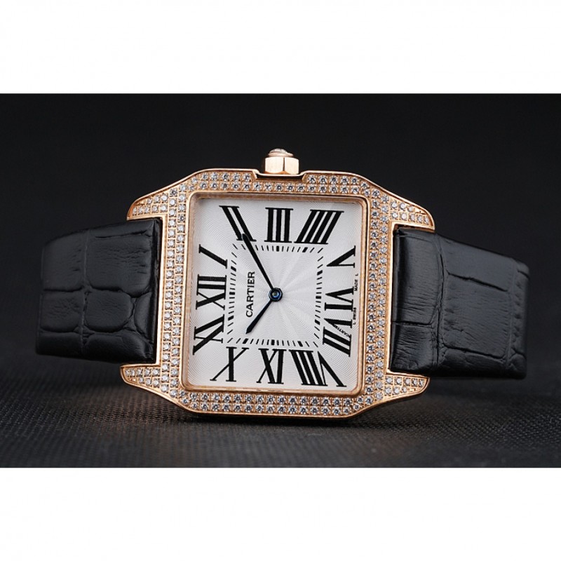 Cheap Replica Watches Cartier Santos 100 Diamond Rose Gold Bezel 621925-4