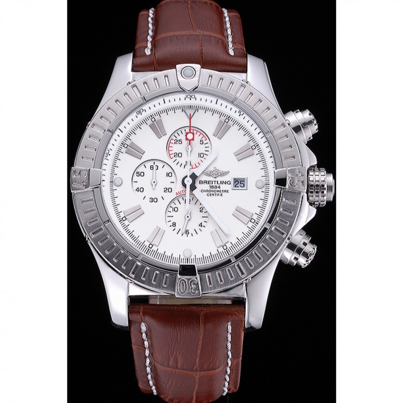 Breitling Chronomat Evolution White Dial Brown Leather Bracelet 622517-1
