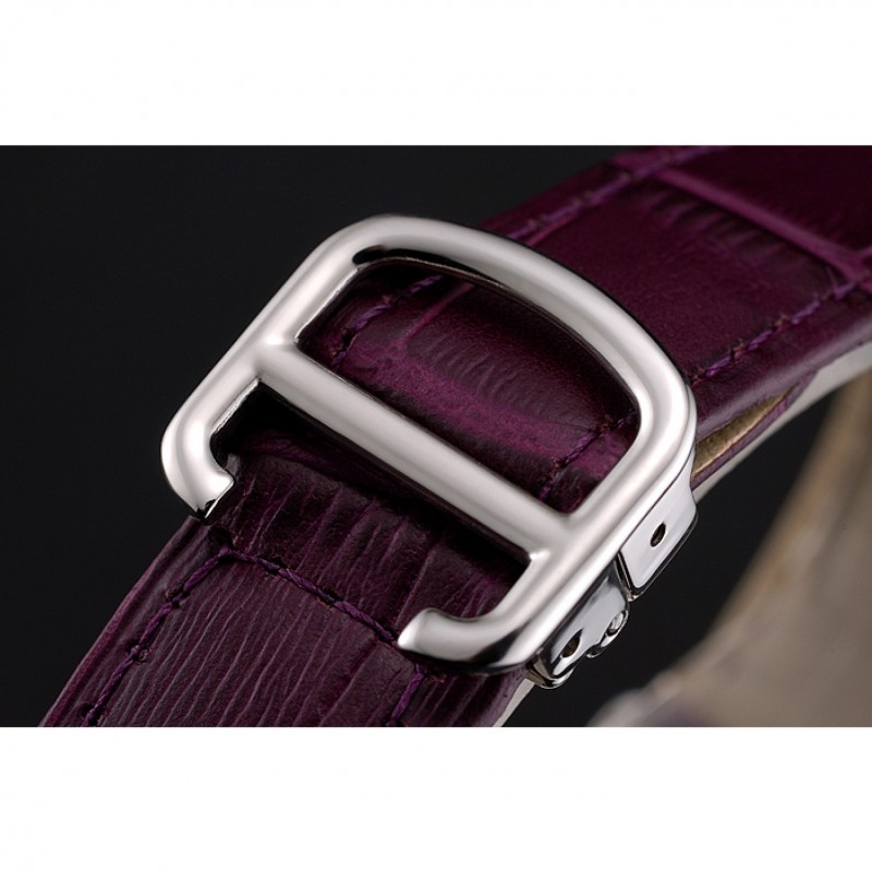 Cartier Ronde White Dial Stainless Steel Case Purple Leather Strap-5