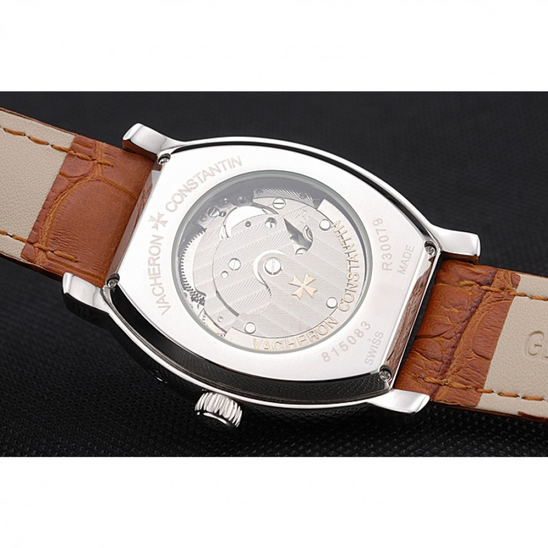 Vacheron Constantin Malte White Dial Stainless Steel Case Brown Leather Bracelet-7