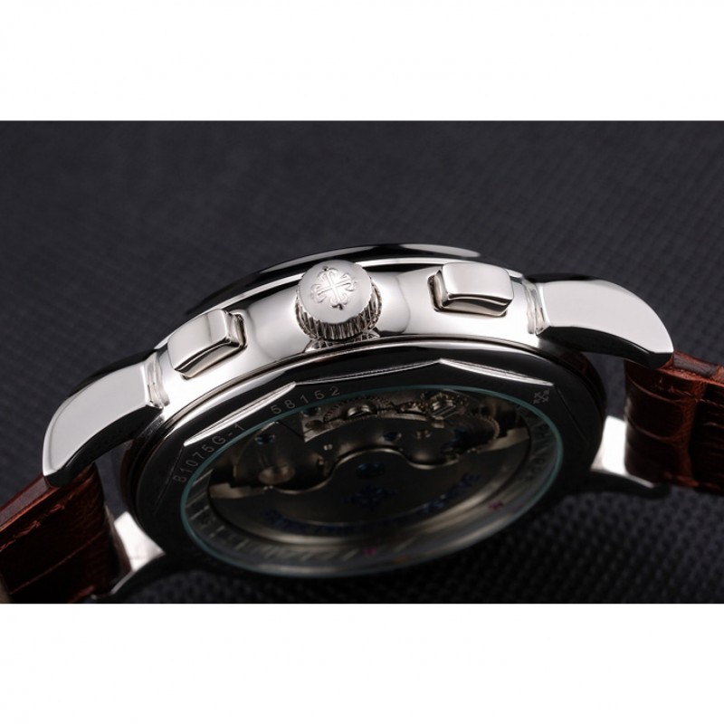 Cheap Replica Watches Patek Philippe Perpetual Calendar Tourbillon White Dial Stainless Steel Case Brown Leather Strap-7