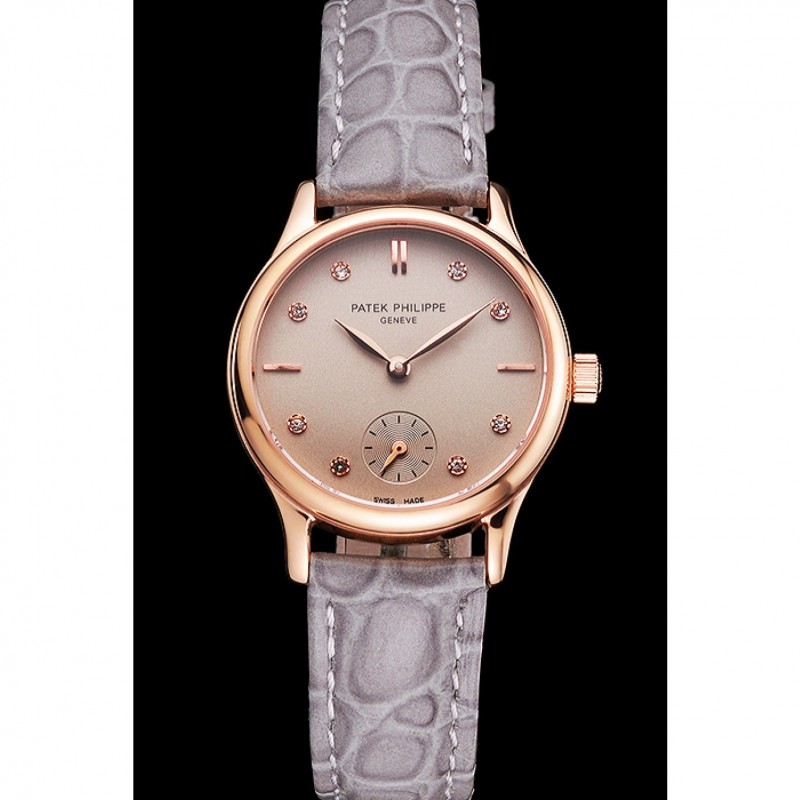 Patek Philippe Calatrava Gray Dial Diamond Markings Rose Gold Case Gray Leather Strap-1