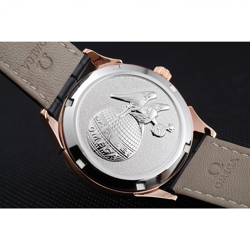 Omega DeVille Prestige Black Dial Gold Diamond Case Black Leather Bracelet 1454123-7