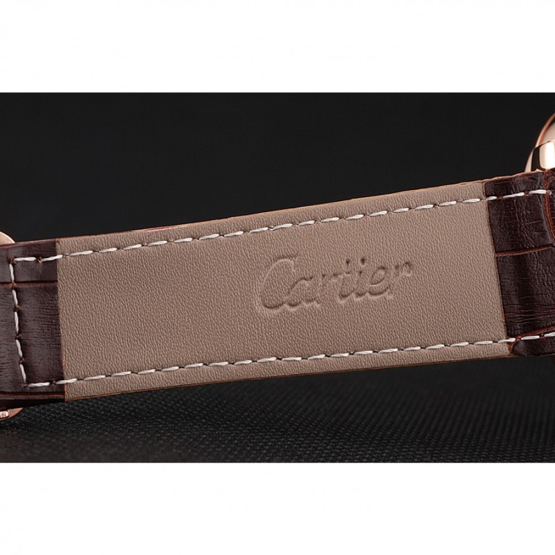Cartier Rotonde De Cartier Flying Tourbillon White Dial Rose Gold Numerals Rose Gold Case Brown Leather Strap-6