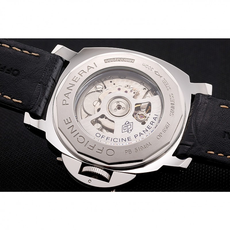 Panerai Luminor Automatic Power Reserve Black Embossed Dial Stainless Steel Case Black Leather Strap-7