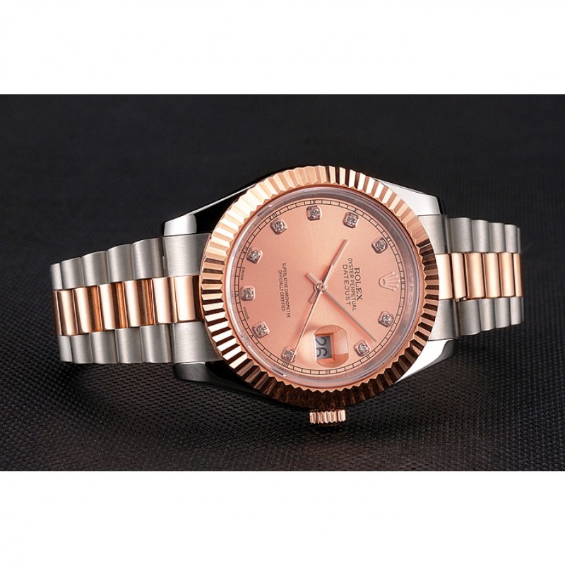 Swiss Rolex Datejust Rose Gold Dial And Bezel Stainless Steel Case Two Tone Bracelet-3